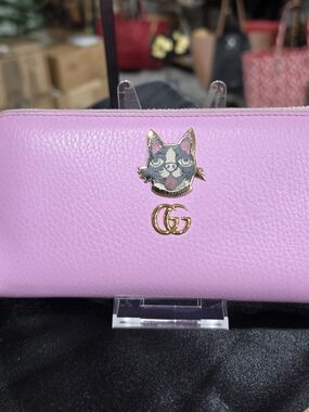 Gucci GG Marmont Bosco Pink Leather Zip Wallet NWOT